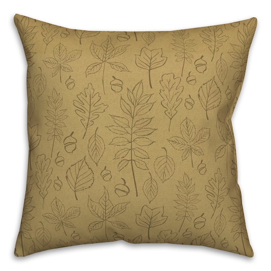 Mustard Yellow Leaf Pattern Throw Pillow
